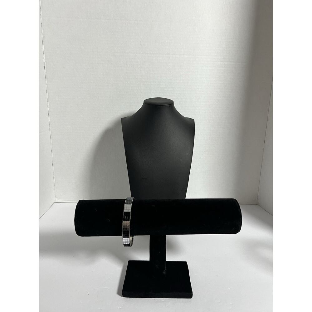 Vintage Women’s Metal Link Cuff Bracelet Black Mirrored Tiles 7.5” L